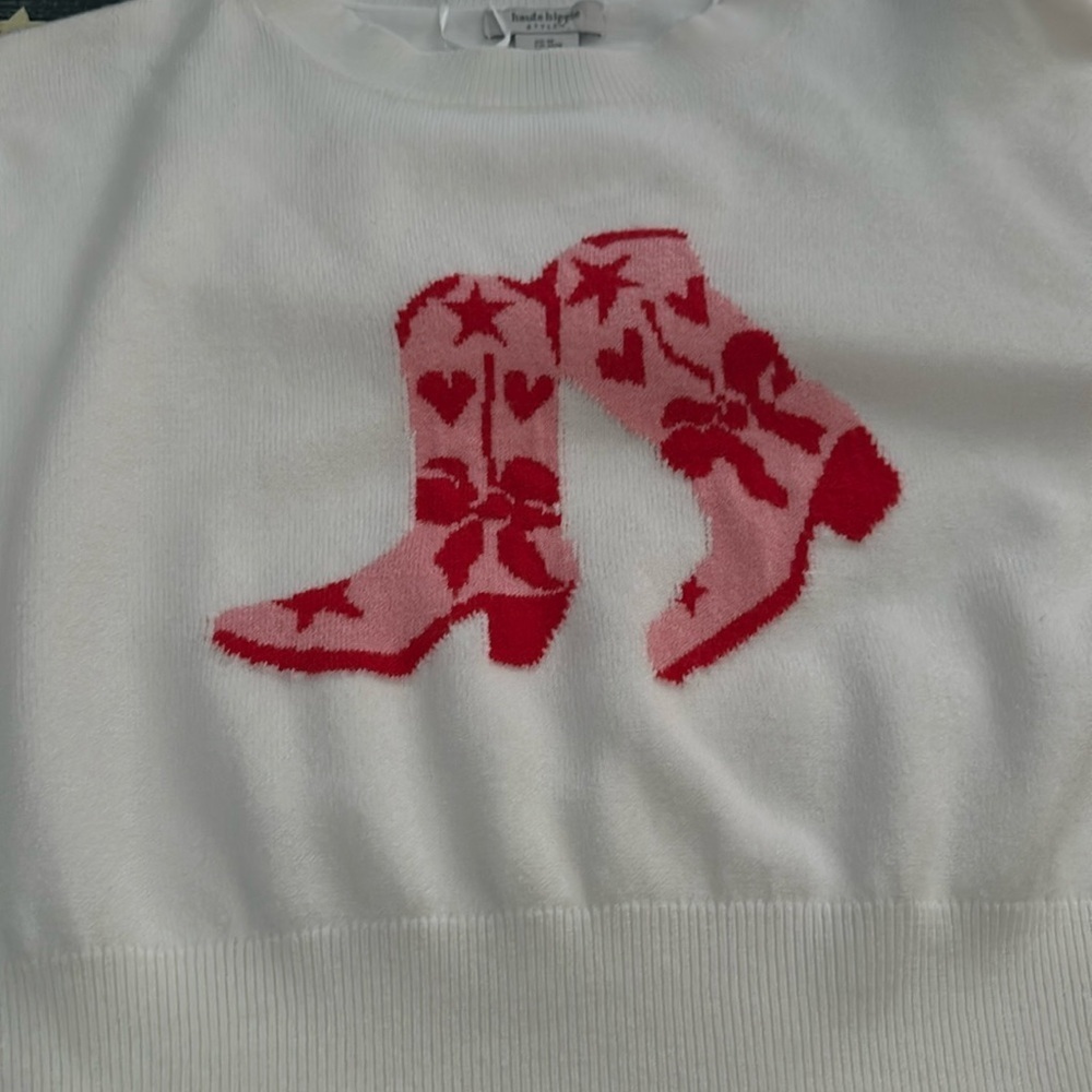 Haute Hippie Cream Sweater with Red Boot Design - Picture 6 of 7